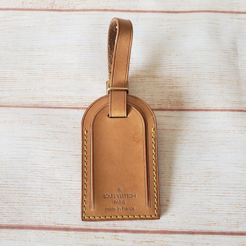 Authentic Louis Vuitton Leather Luggage Tag Holder Adjustable